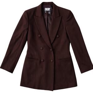 DKNY Vintage Chocolate Brown 100% Wool Longline Blazer — Double Breasted Cacao
